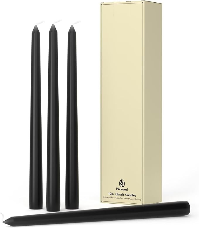 10-Inch Tall Dripless Taper Candles Set of 4 - Black Tapered Candles, Perfect for Halloween - Smo... | Amazon (US)