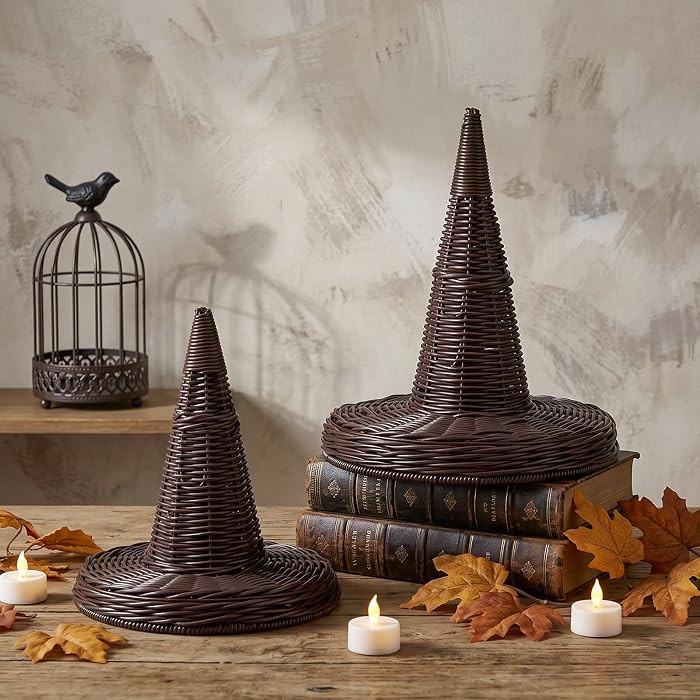 Rtteri 2 Pcs Halloween Rattan Witch Hat Table Centerpieces Decor | Amazon (US)