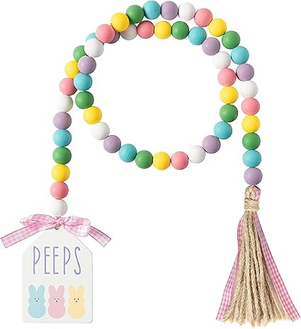 Easter Peeps Bunny Wooden Bead Garland with String Prayer Tassels Country Farmhouse Layered Tray ... | Amazon (US)