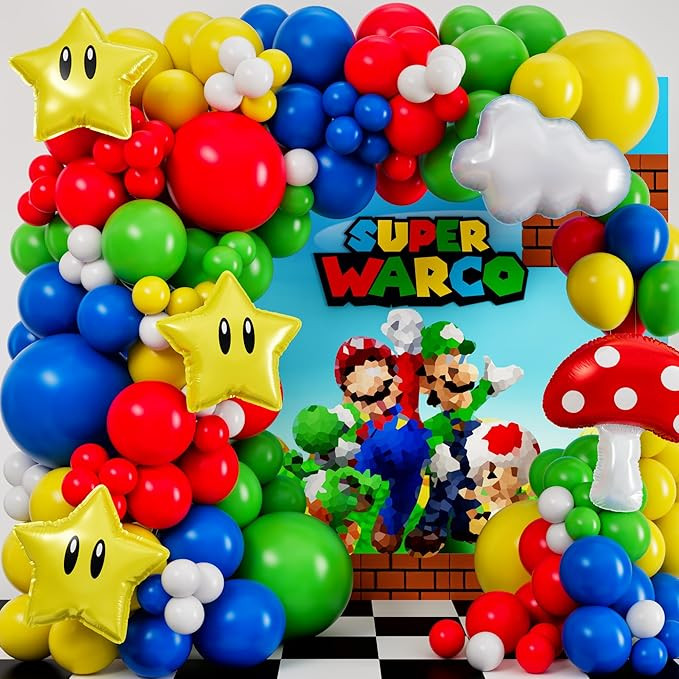 ALL-IN-1 Video Game Balloon Arch Kit with BONUS Mushroom, Cloud & Star Balloons - Red Blue Green ... | Amazon (US)