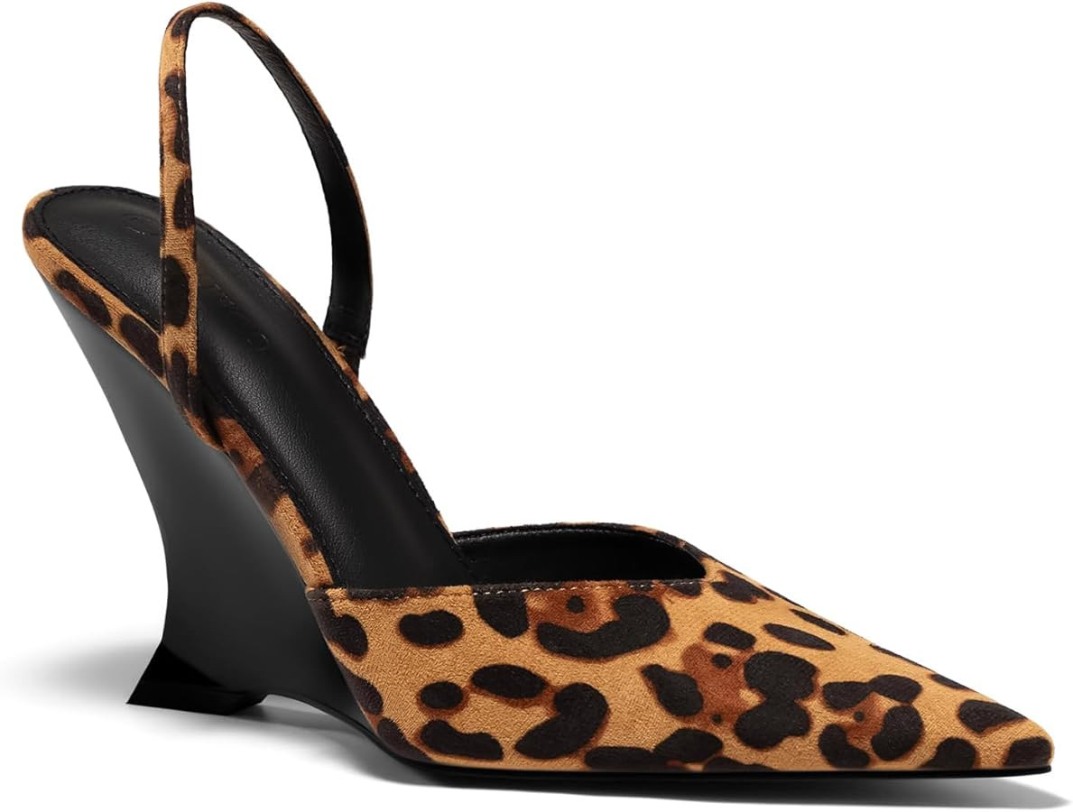 Coutgo Womens Slingback Wedge Heels Closed Pointed Toe D'Orsay Pumps Slip On Work Dress Shoes | Amazon (US)