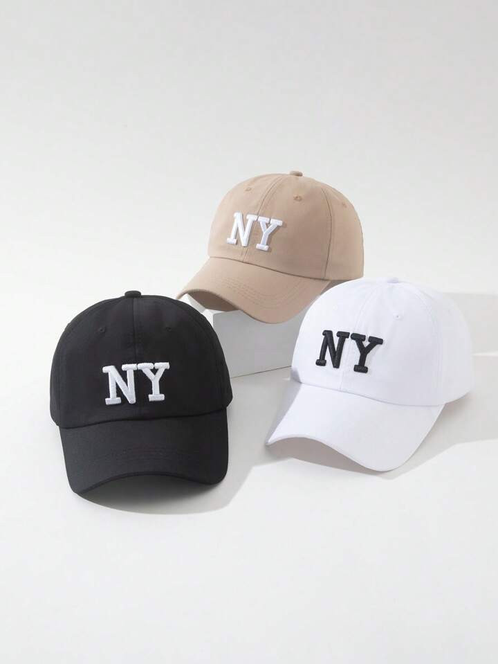 3pcs Women Street Style Fashionable Embroidered NY Plain Baseball Cap, Ideal For Spring/Summer Breathable Sun Protection And Daily Outfits | SHEIN