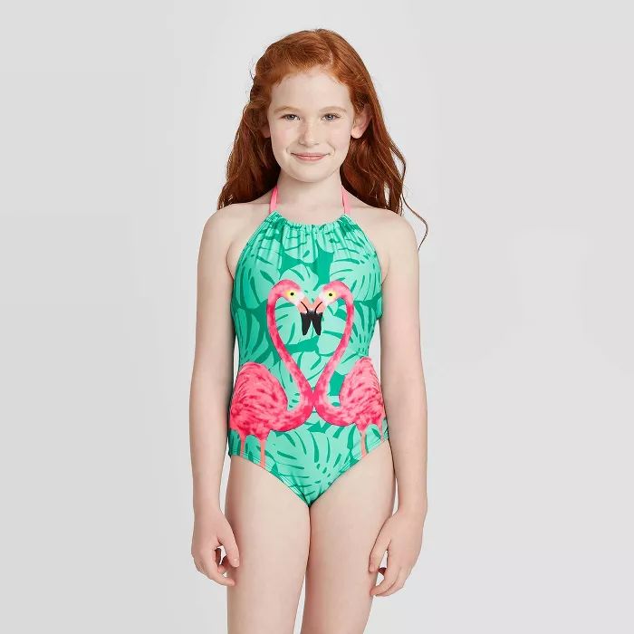 Girls' Flamingo Love One Piece Swimsuit - Cat & Jack™ Turquoise | Target