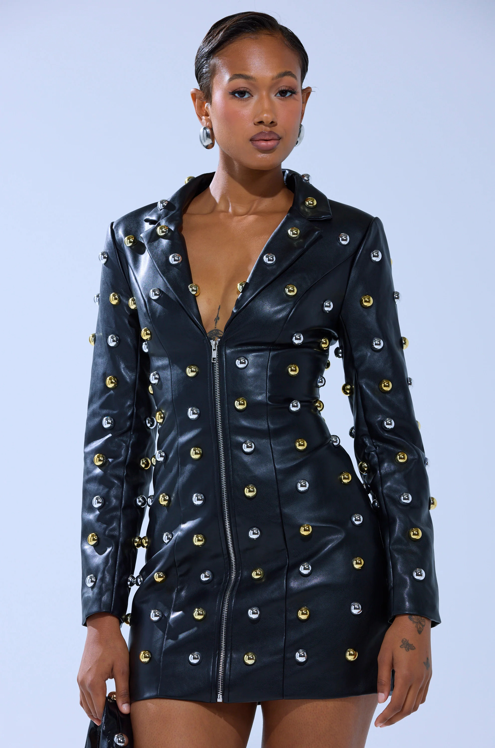 AKIRA Rock With It PU Blazer Dress With Hardware | Black | Size Small | AKIRA