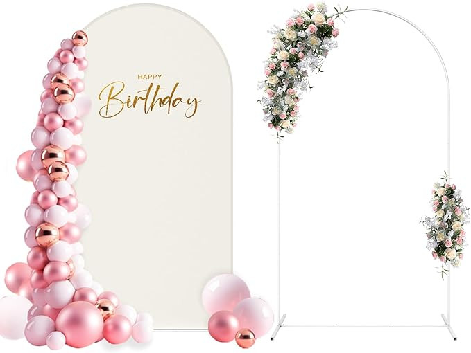 7.3FT Metal Arch Backdrop Stand with Wedding Arch Cover Spandex, Wedding Balloon Arch Backdrop St... | Amazon (US)