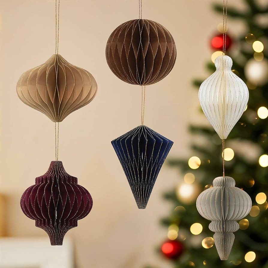 6PCS 3D Paper Honeycomb Christmas Ornaments Glitter Edge Mini Hanging Decorations for Christmas T... | Amazon (US)