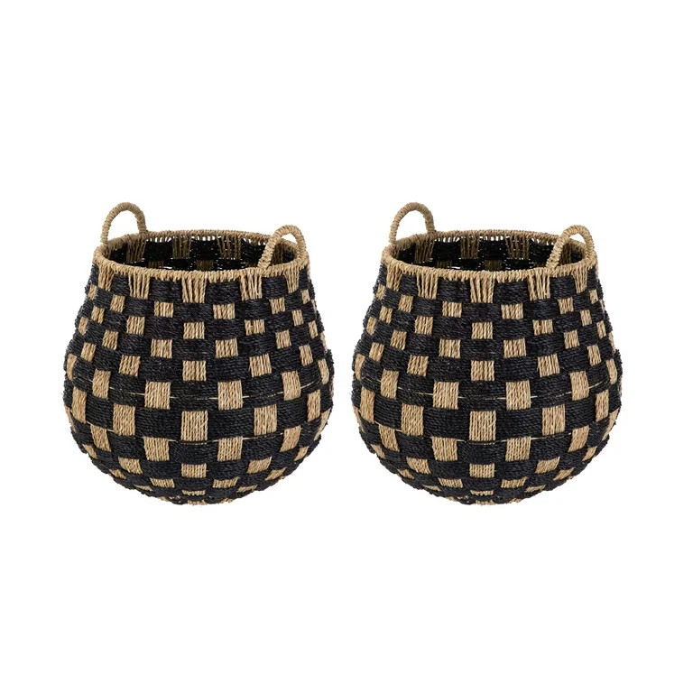 Better Homes & Gardens Large Round Checkered Seagrass Storage Basket with Handles, 2 Pack | Walmart (US)