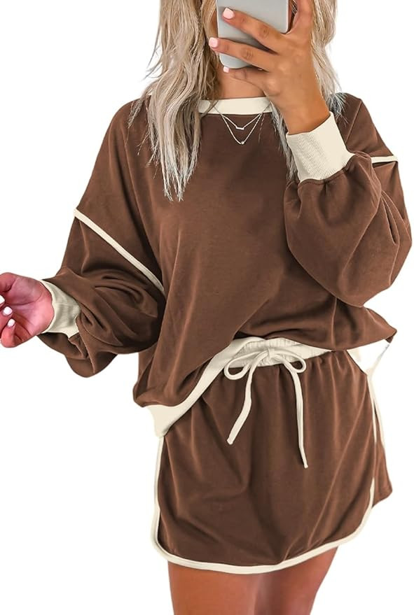 Ecosunny 2 Piece Sets for Women Casual Tracksuit Sweatshirt Waist Skirted Skorts Matching Set Lou... | Amazon (US)