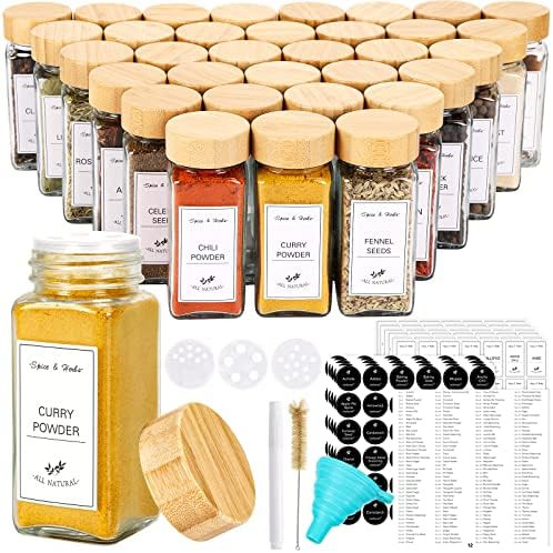 CUCUMI 36pcs 4oz Spice Jars with Labels, Glass Spice Jars with Bamboo Lids, Shaker Lids, Silicone... | Amazon (US)