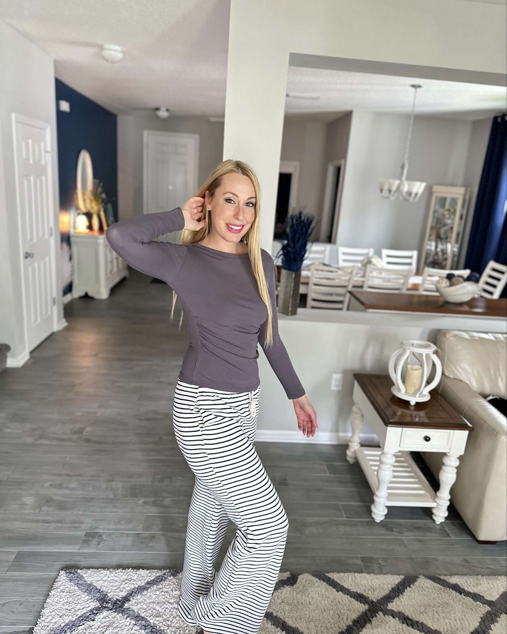 Striped pants and long sleeve tee
💓 these are the tall girl length in the pants and I love them, I’m 5’10”
🤍 this top is super stretchy and soft - comes in several colors
💞 wearing size small in both, fits true to size 

#LTKStyleTip #LTKFindsUnder50 #LTKHome