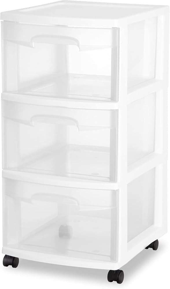 Plastic Storage Drawer Cart, Medium Home Organization Storage Container with 3 Large Drawers w/Re... | Amazon (US)