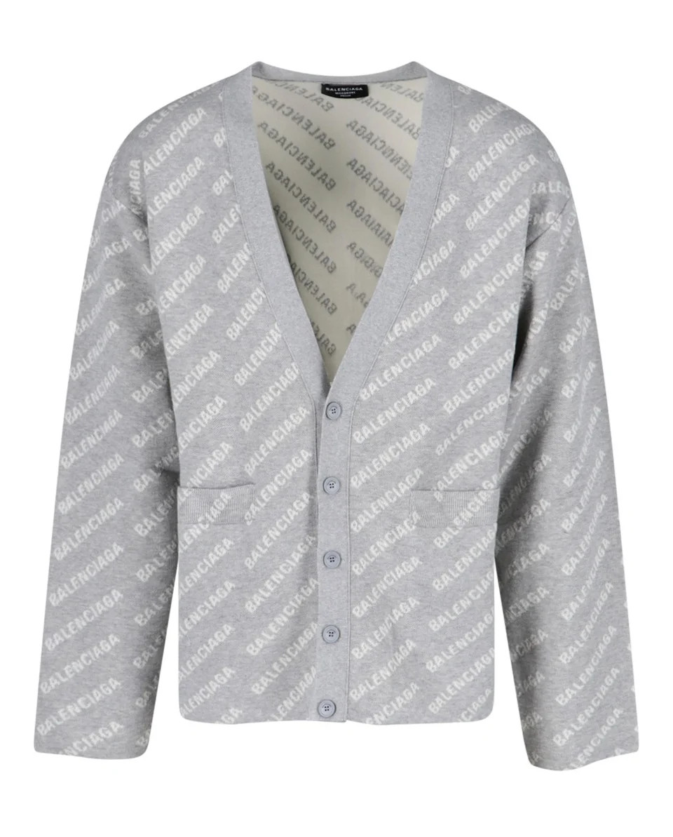 Balenciaga Allover Logo Printed Knit Cardigan | Cettire Global