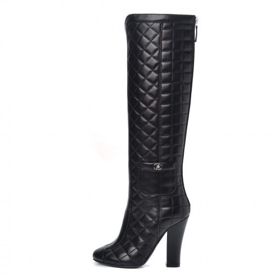 CHANEL Lambskin Quilted Pocket High Boots 34 Black | Fashionphile