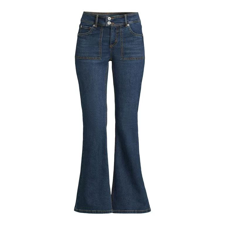 No Boundaries Juniors' Low Rise Extended Tab Flare Jeans, Sizes 1-21 | Walmart (US)