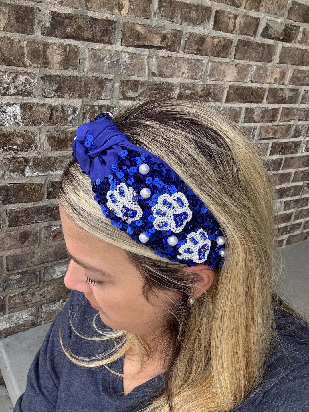 Blue and White Paw Beaded Headband, Seed Bead, Blue Sequin, Preppy Headband, Comfy Headband, Tren... | Etsy (US)