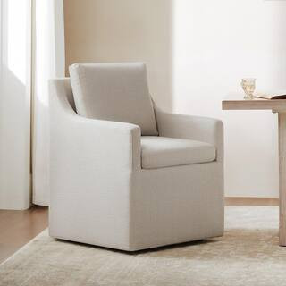 Spruce & Spring Morgana Fabric Flax Beige Dining Chair with Removable Casters and Cushion for Din... | The Home Depot