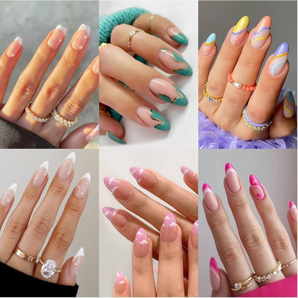 6 Packs (144 Pcs) Press on Nails Medium Design, Misssix Short Fake Nails Almond French Glue on Na... | Amazon (US)