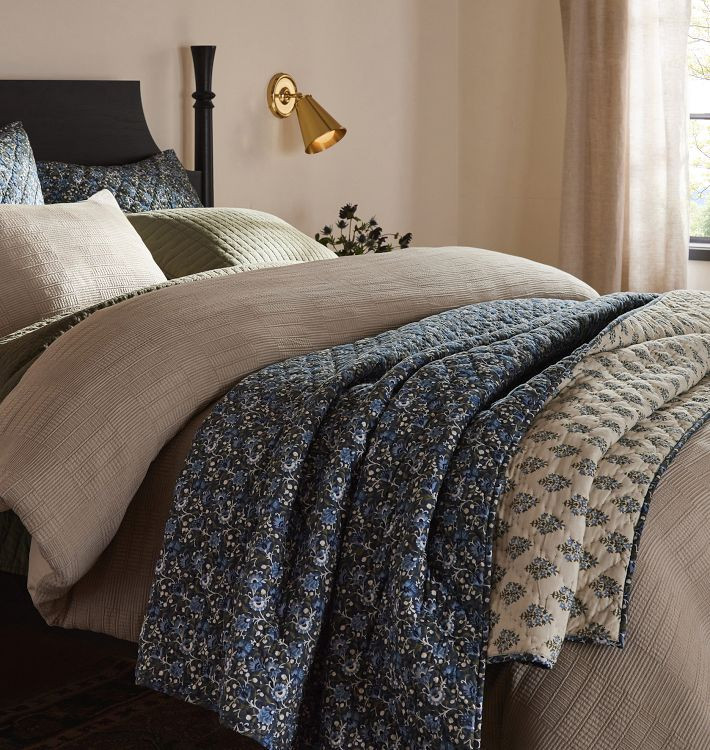 Rosemary Hand-Stitched Reversible Quilt & Shams, Euro Sham - Blush & Natural | Rejuvenation