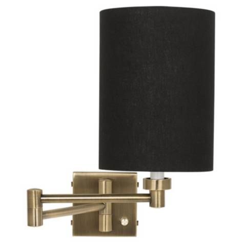 Black Cylinder Shade Antique Brass Plug-In Swing Arm Lamp - #57W28 | Lamps Plus | LampsPlus.com