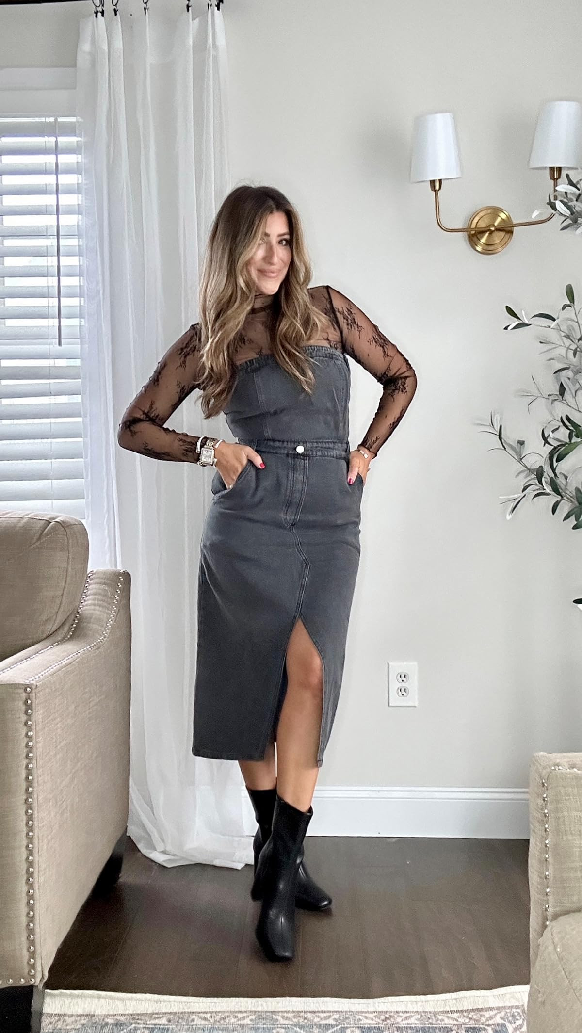 MEROKEETY Womens Mesh Sheer Long Sleeve Layering Top Mock Neck Lace Floral See Through Shirt Tops | Amazon (US)