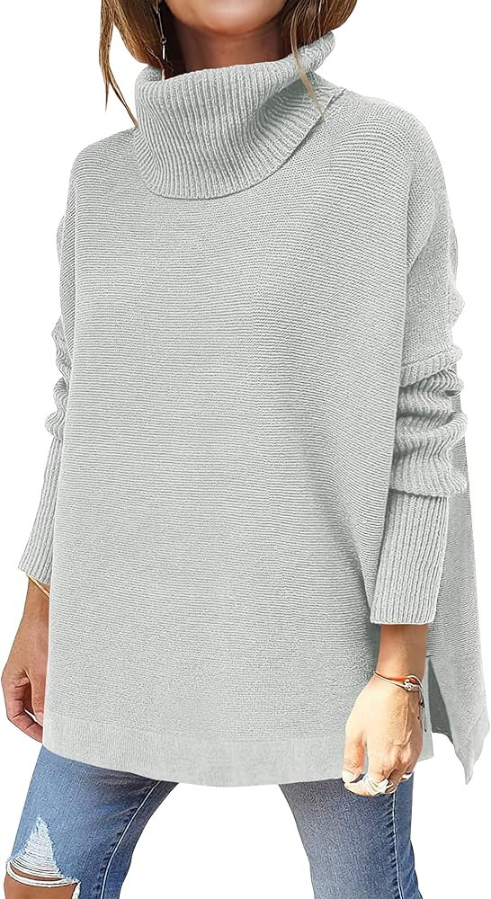 ANRABESS Women's Oversized Turtleneck Batwing Sleeve Spilt Casual Loose Knit Tunic Pullover Sweat... | Amazon (US)