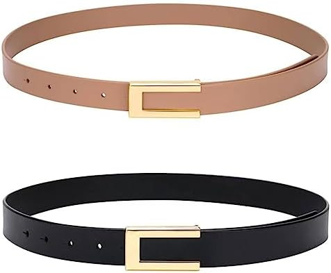 Womens Leather Belt Skinny Waist Belt for Dresses Jeans Pants with Gold Buckle | Amazon (US)