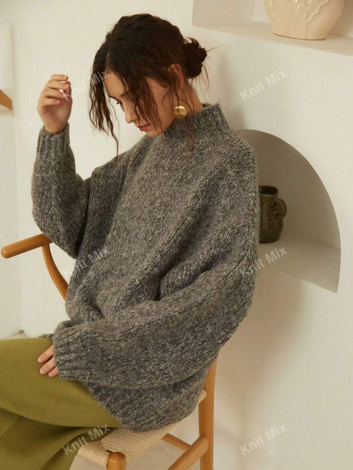 Knit Mix Mock Neck Drop Shoulder Sweater | SHEIN