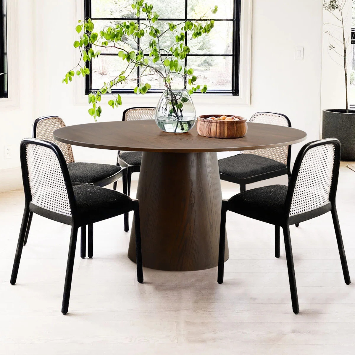 51.5"/59.5" Solid  Walnut Wood Round Desktop Pedestal Dining Table | Wayfair North America