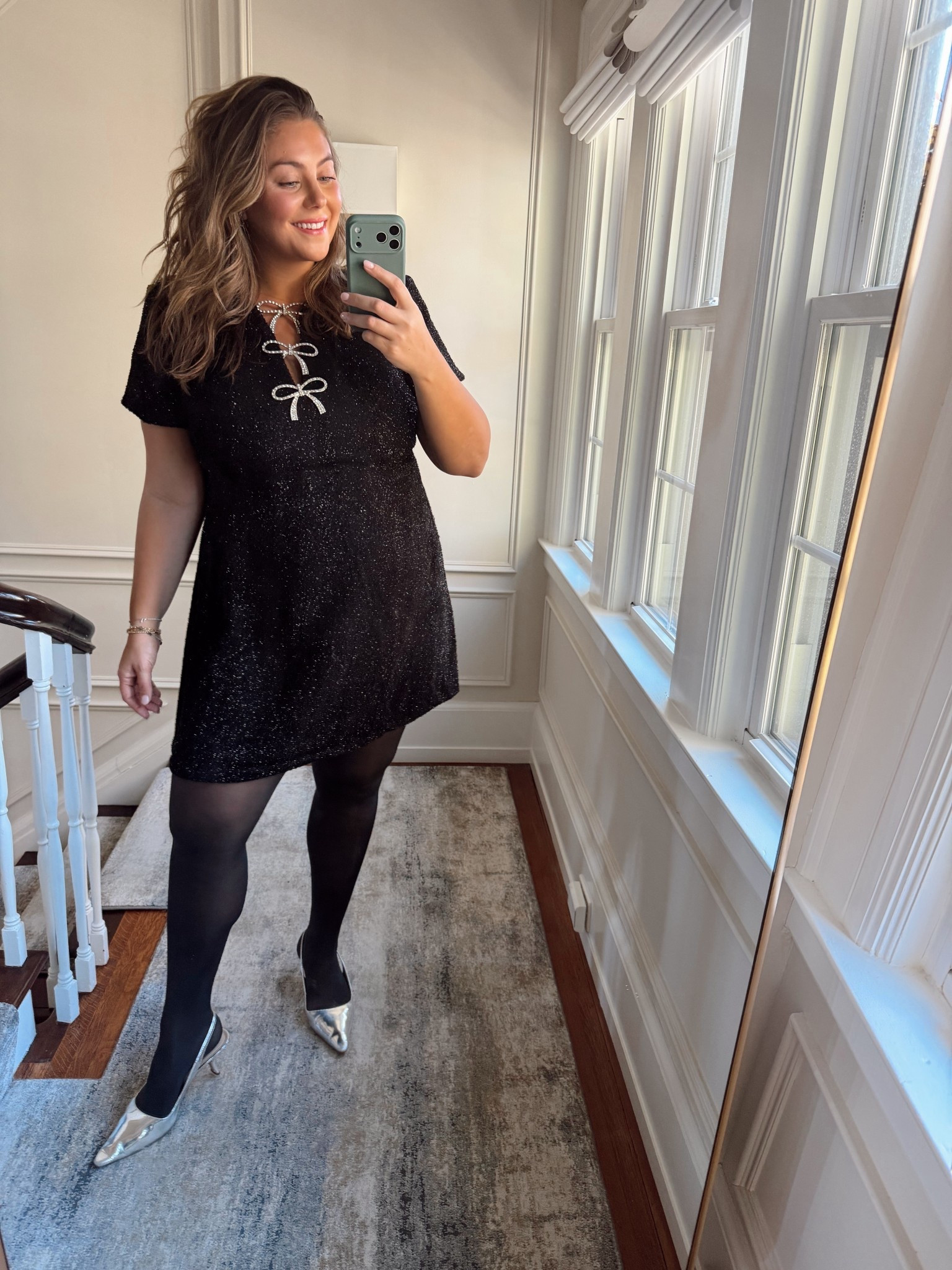 Holiday party outfit inspo - NYE party outfit inspo - wearing size 18 in dress, 2XL in tights (sized up for the bump, non-maternity style). Use CARALYN20 at Shapermint. 

#LTKPlusSize #LTKParties #LTKHoliday