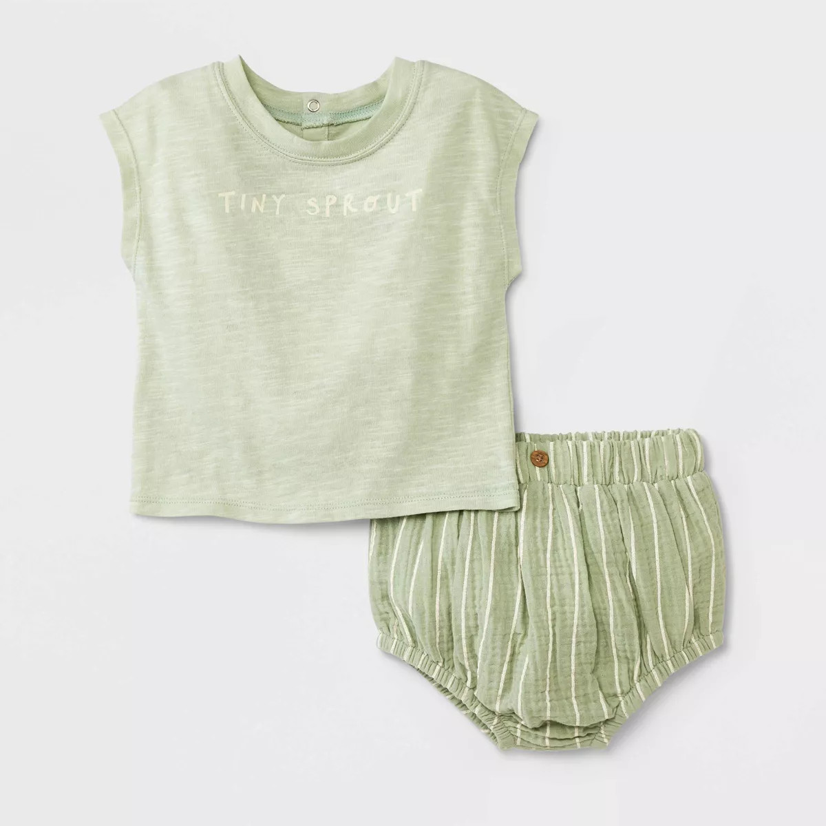 Grayson Collective Baby Short Sleeve Slub Jersey & Gauze Bloomer Set - Sage Green | Target