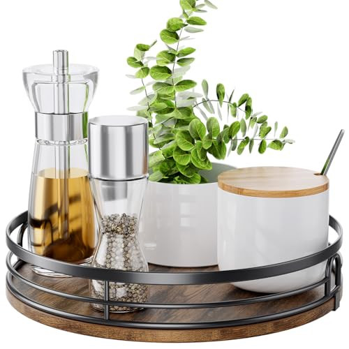 LAMU 9'' Lazy Susan Turntable Organizer for Cabinet, Round Wood Lazy Susan for Table Top, Kitchen, Countertop, Pantry, Spice, Bathroom Vanity, Coffee, Farmhouse Decor | Amazon (US)