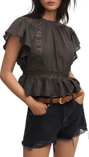 MANGO Cotton Gauze Flutter Sleeve Top | Nordstrom | Nordstrom