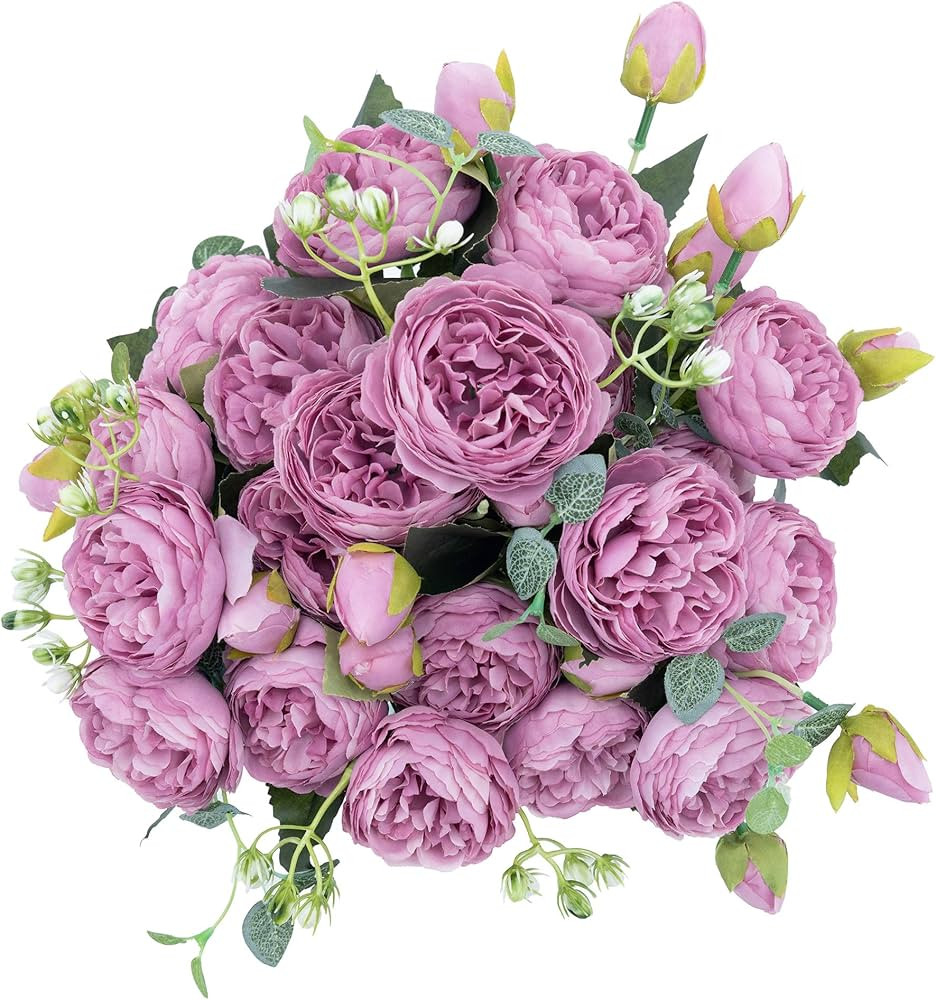 KAHAUL Artificial Silk Peony Flowers Fake Flower Purple Kitchen Bouquet Artificial Flower Small P... | Amazon (US)