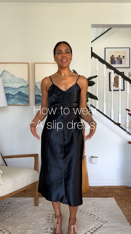 How to wear a slip dress for Fall - sweater and boots, blazer and pumps, turtleneck and leather jacket, Chelsea boots cropped T shirt and oversized denim jacket  