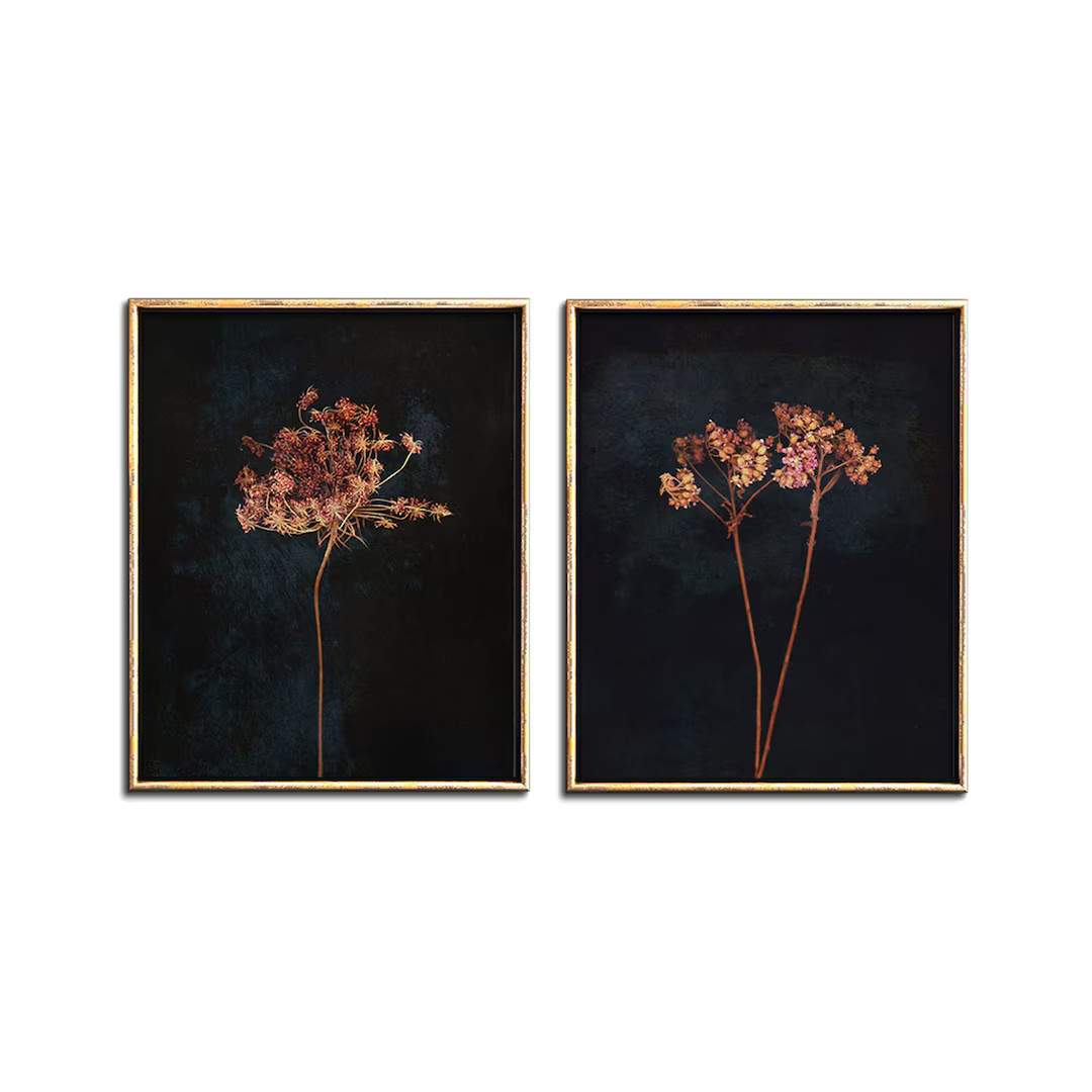Downloadable Botanical Print Set of Two, Drama Decor Dark Botanical Poster Printable Wall Art - E... | Etsy (US)