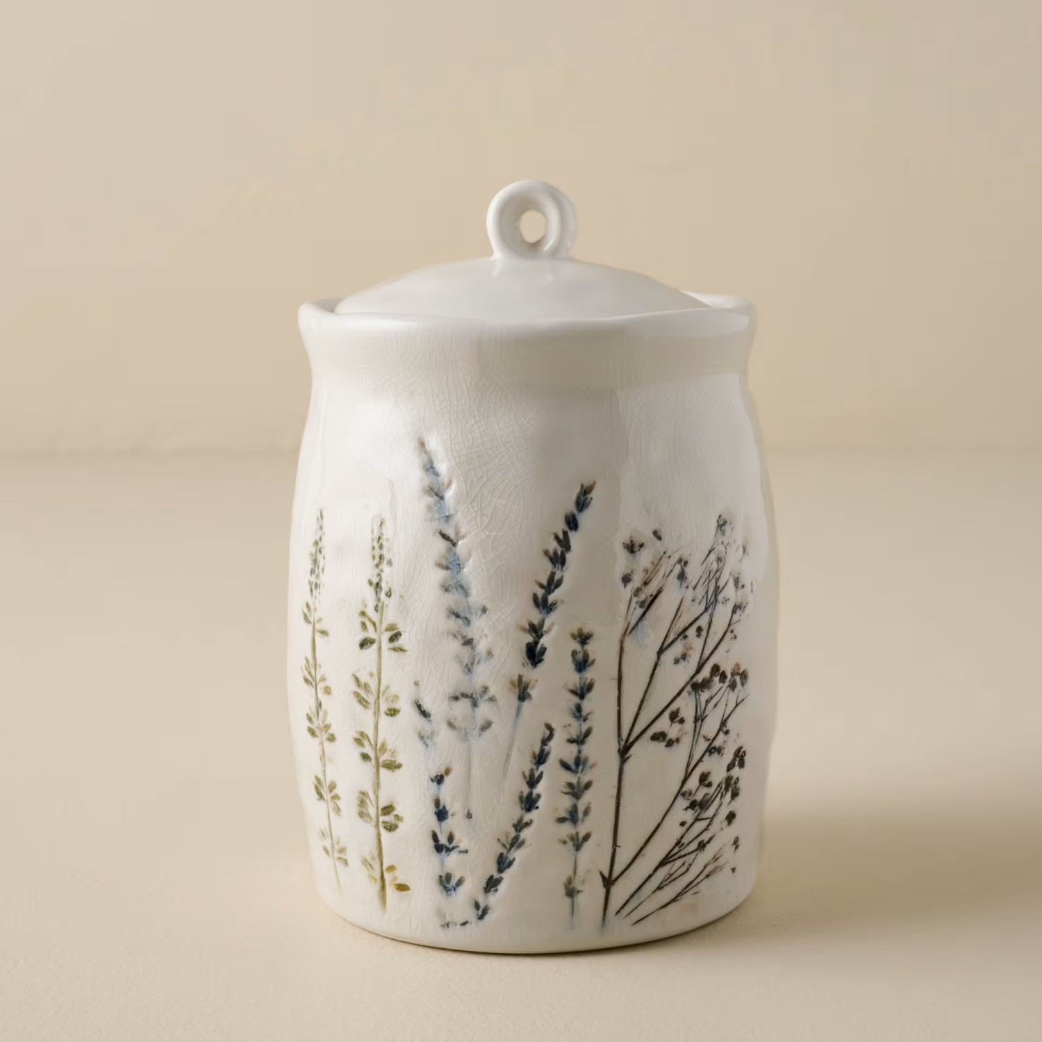 Pressed Floral Ceramic Canister | Magnolia
