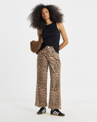 Leopard Print Denim Wide Leg Jeans | Simply Be | Simply Be 