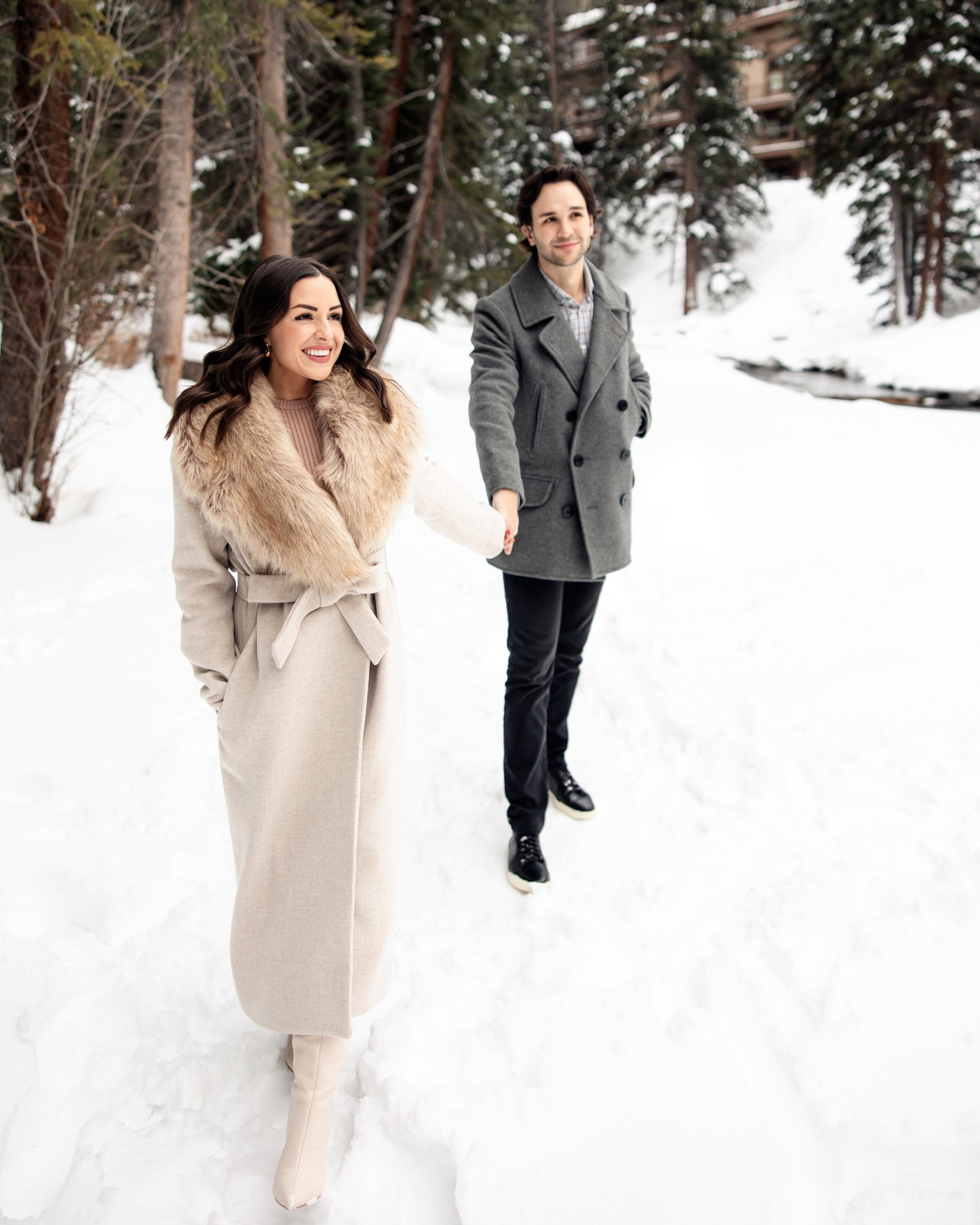 My Winter Engagement photos outfit! My cream knee high boots are on major sale!! They are so comfortable and look just like Schutz 

winter outfit ideas, cream long coat with fur trim, cream knee high boots, winter style 

#LTKSaleAlert #LTKHoliday #LTKSeasonal