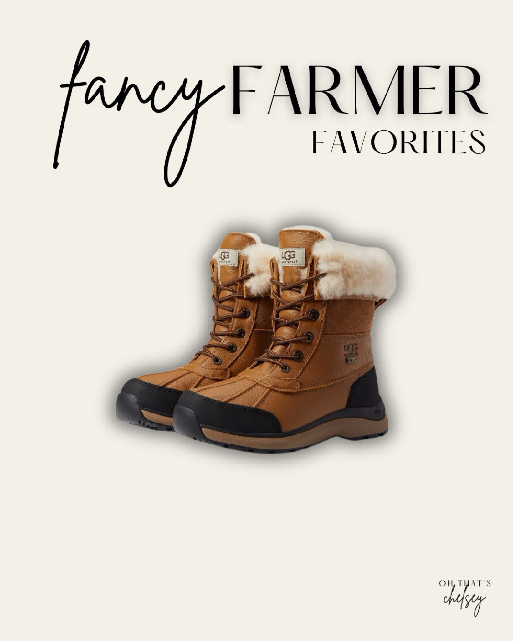 Winter Favorite: The Ugg Adirondack Waterproof Snow Boots are my absolute go-to, both on and off the farm! These boots are incredibly durable, keeping up with rugged farm work, yet comfortable enough for all-day wear. Plus, they’re stylish enough to wear into town without sacrificing function. Whether you’re tackling winter chores or running errands in the snow, these boots deliver warmth, waterproof protection, and a cute, versatile design.

Fancy Farmer // Oh that’s Chelsey // Ugg Adirondack Waterproof Snow Boots //winter farm boots // durable winter boots // comfortable snow boots // stylish waterproof boots // best winter boots for women // snow boots for farm and town // fancy farmer finds // farmer // rancher 

#LTKShoeCrush #LTKWorkwear