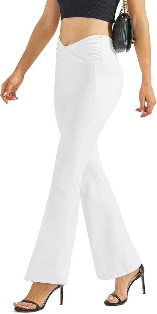 G4Free Women's Bootcut Yoga Pants Cross Waist Flare Capris Leggings Stretchy Causal Trendy Pants ... | Amazon (US)