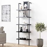 Nathan James Theo 5-Shelf Black Modern Bookcase, Open Wall Mount Ladder Bookshelf with Industrial Me | Amazon (US)
