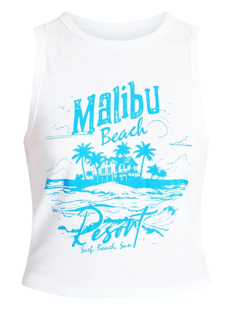 No Boundaries Cotton Ribbed Graphic Tank Top, Women's XXS-XXL | Walmart (US)