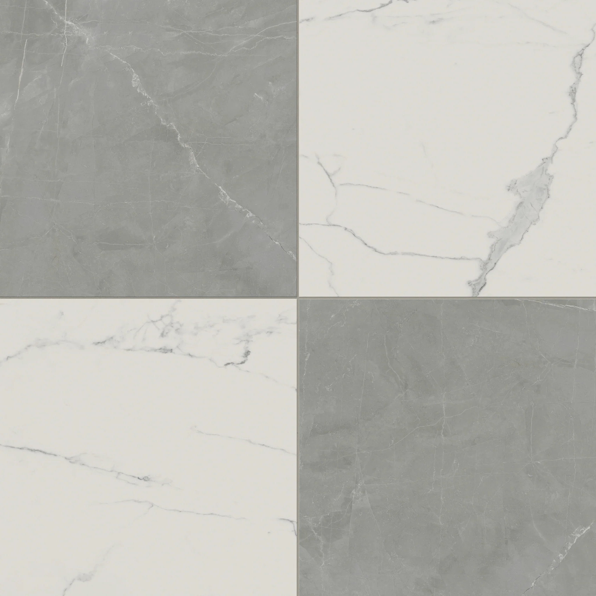 Leona 24x24 Checkerboard Matte Porcelain Tile in Calacatta and Amani Grey | Edward Martin