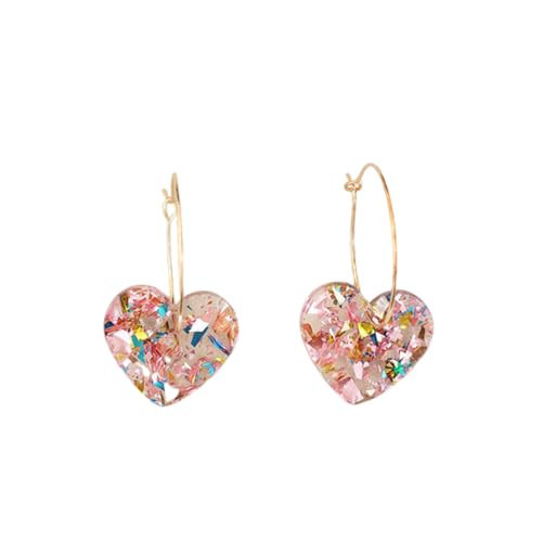 Colorful Glitter Heart Dangle Earrings for Women, Resin Heart Statement Earrings with Gold Hoop, Fashion Party Daily Wear Jewelry Gift for Her (Pink) | Amazon (US)