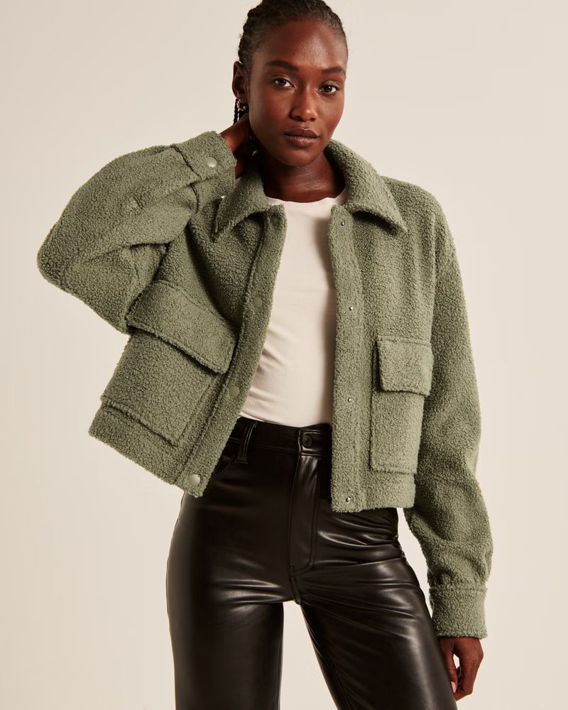 Women's Cropped Sherpa Shirt Jacket | Women's | Abercrombie.com | Abercrombie & Fitch (US)