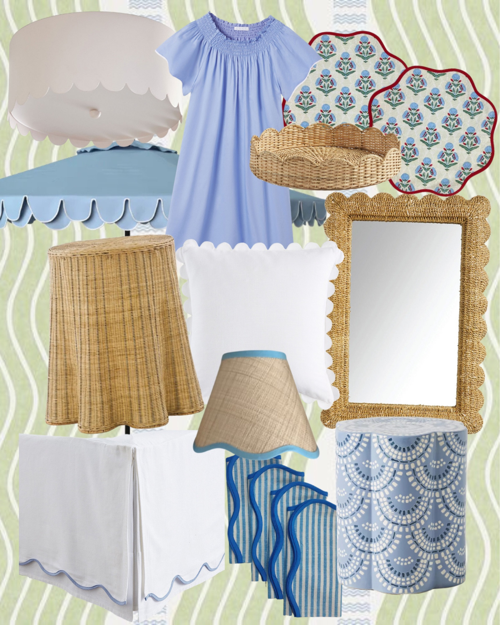 Scalloped details!
Scalloped mirror, garden stool, table linens, placemats, flush mount, euro sham, bed skirt, dust ruffle, lamp shade, patio umbrella 

#LTKhome #LTKunder50 #LTKFind