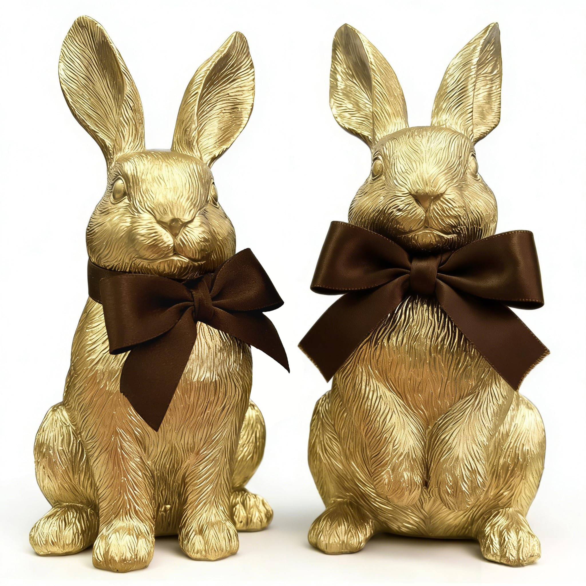Gold Bunny Easter Decor Set of 2 – Elegant Easter Bunny Figurines with Textured Fur Detail, Res... | Amazon (US)