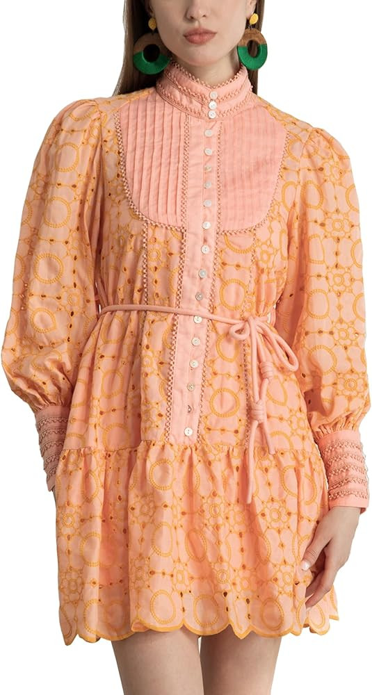 Ruffle Sleeve Tunic Midi Dress Flowy Shift Sundress Sweet Babydoll Button Down Swing Skirt | Amazon (US)