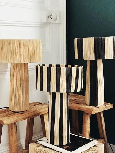 Natural and Black raffia lamp, raffia bedroom lampshade, TABLE LAMPSHADES Moroccan Handmade in Ra... | Amazon (US)