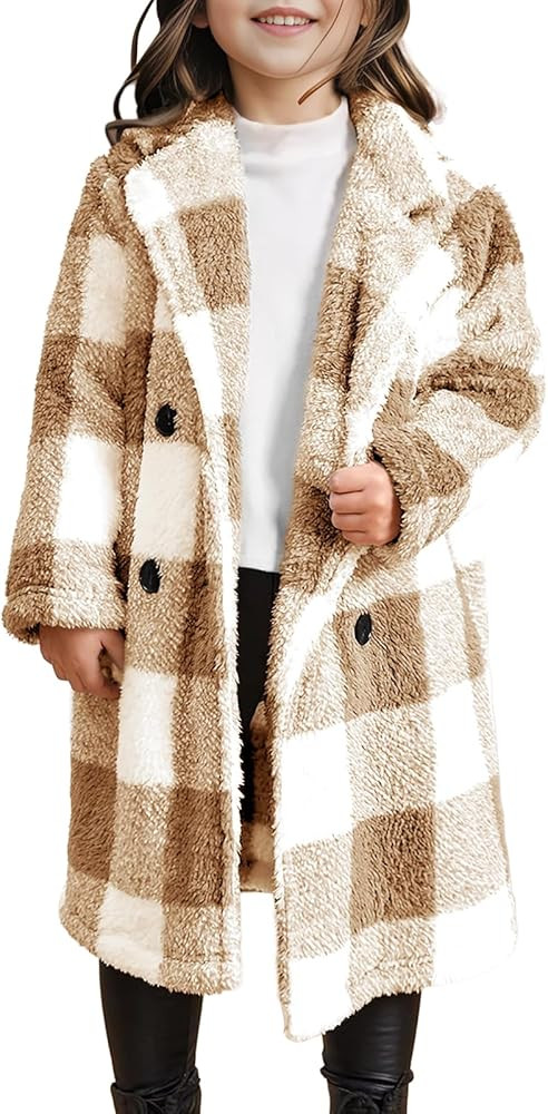 Meikulo Girls Plaid Fleece Jacket Kids Sherpa Long Winter Coats Lapel Fashion Outerwear 5-14 Year... | Amazon (US)